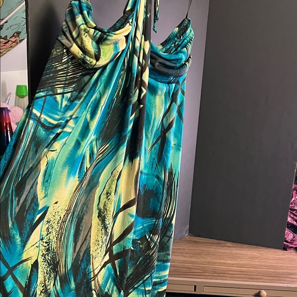 Connected Apparel Strapless Dress - Blue and Green - Picture 8 of 9